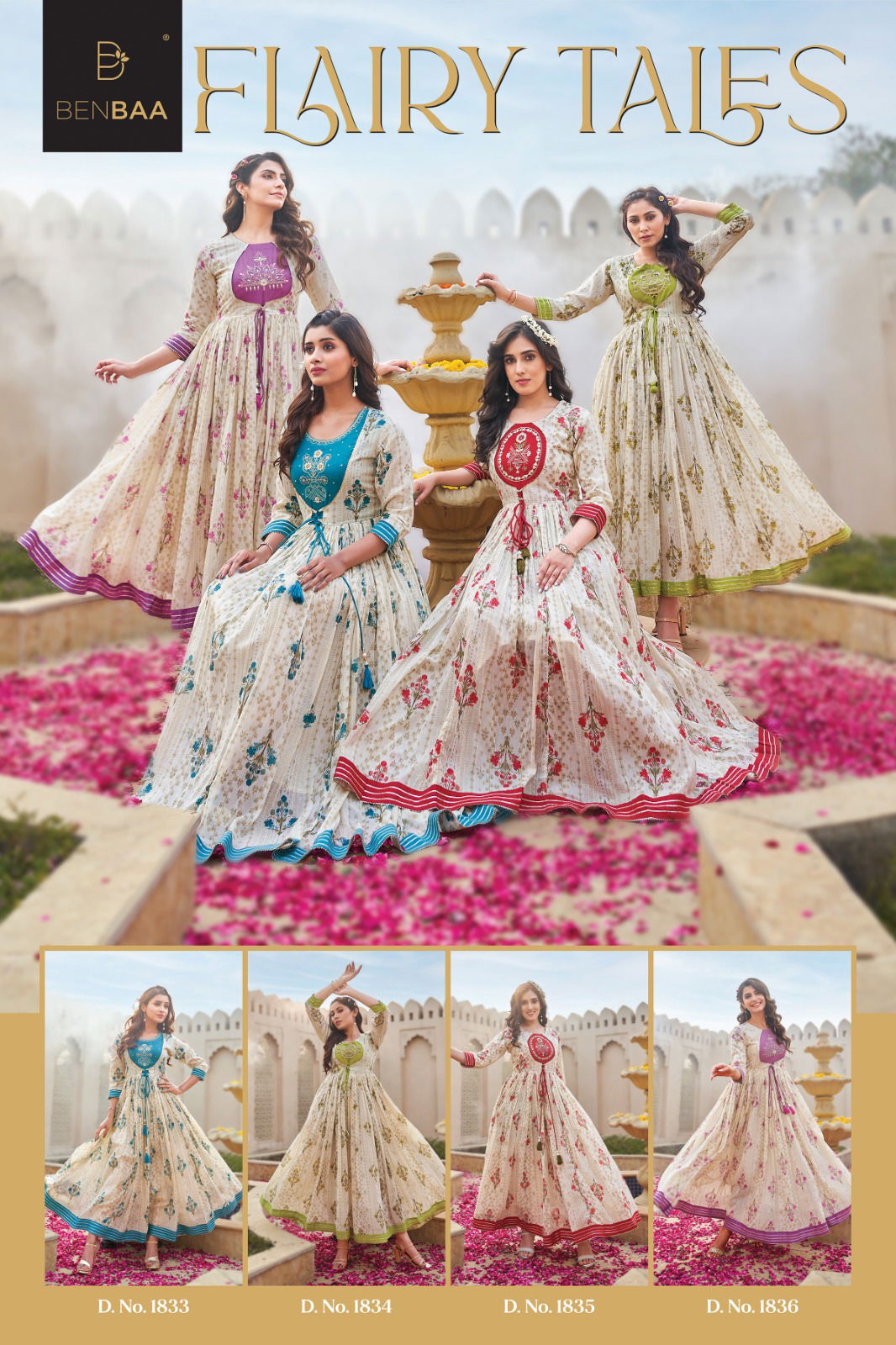 Blossoming Benbaa Designe Size Set Wholesale Anarkali Kurtis Catalog